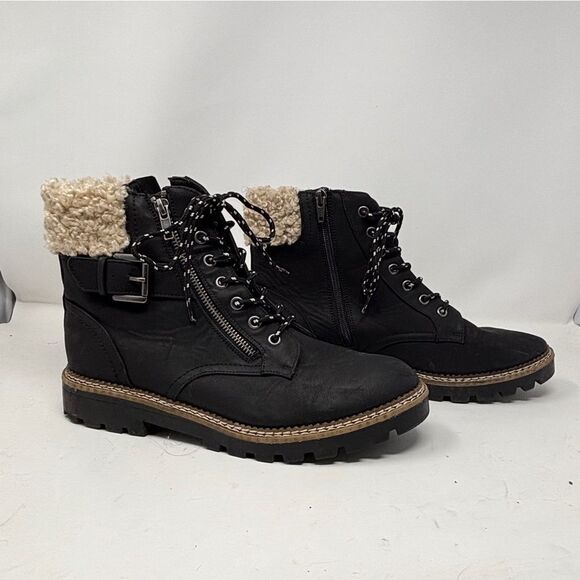 Universal Thread Black Combat Boots with Faux Fur Cuff - Size 11 - Picture 1 of 9